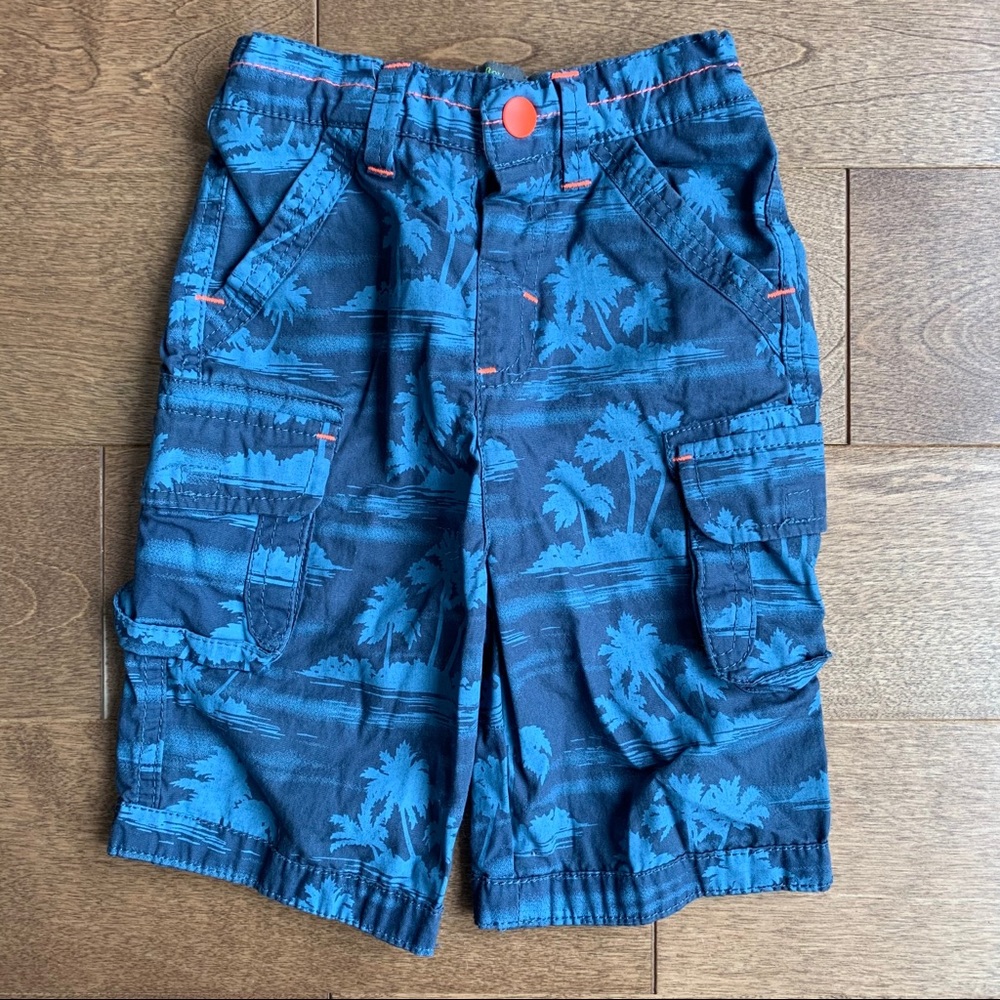 Blue Palm-Print Cargo Shorts for Kids